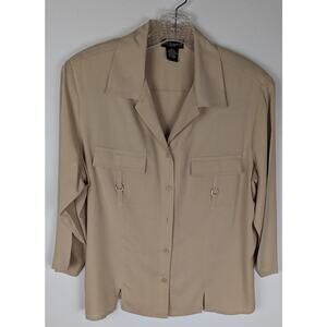 Bay studios career wear Beige wmns shirt Top 100% Silk Size Lge Bust44" CB 23.5"